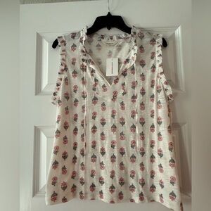 NWT, Lucky Brand White and Pink Patterned Blouse, Size L